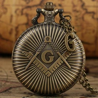 punk freemasonry masonic design antique bronze quartz fob clock pendant freemason pocket watch chain necklace with g accessory