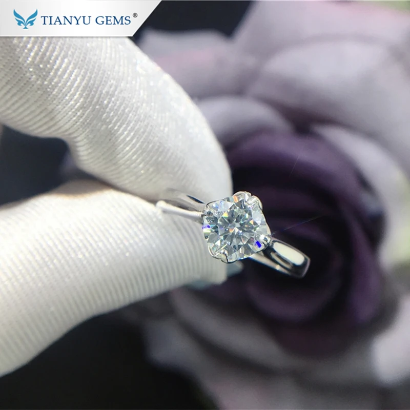 

Tianyu драгоценные камни серебряные кольца 5 мм/6,5 мм/8 мм круглые бриллиантовые Регулируемые кольца Муассанит сверкающие великолепные Изящные...