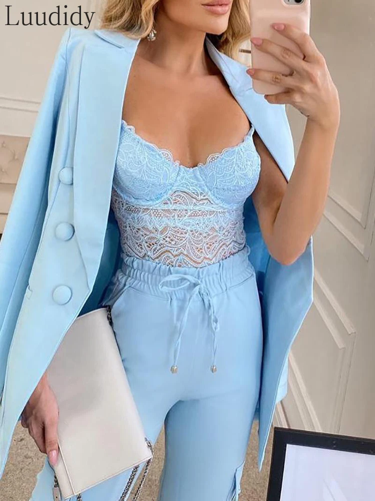 

Женский элегантный комплект из двух предметов, блейзер на пуговицах и брюки-карандаш с карманами