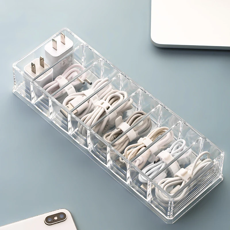 Cable Storage Box Transparent Plastic Data Line Storage Container for Desk Stationery Multifunctional headset Data charging line