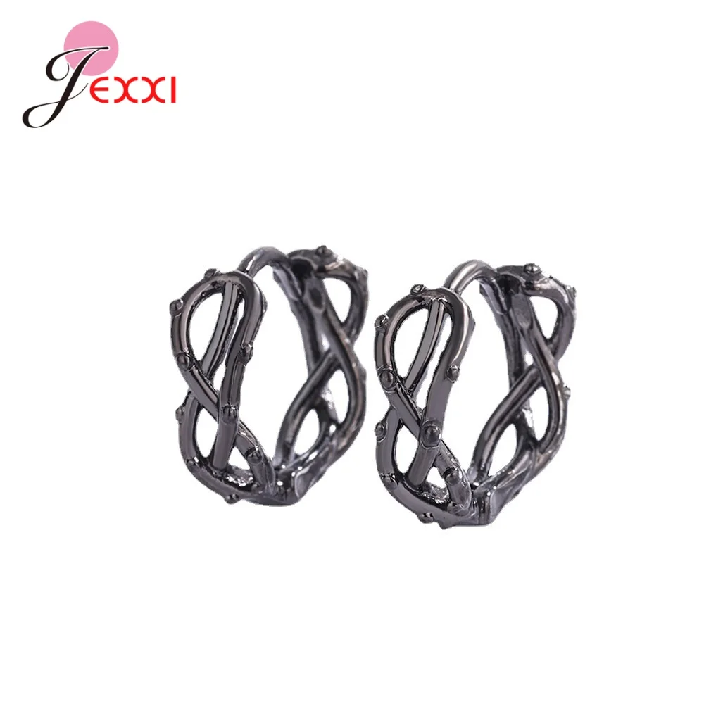 

Personality Gothic Cool Punk Antique Black Silver Needle Earrings Crazy Twining Branches Hoop Earrings Statement Jewelry