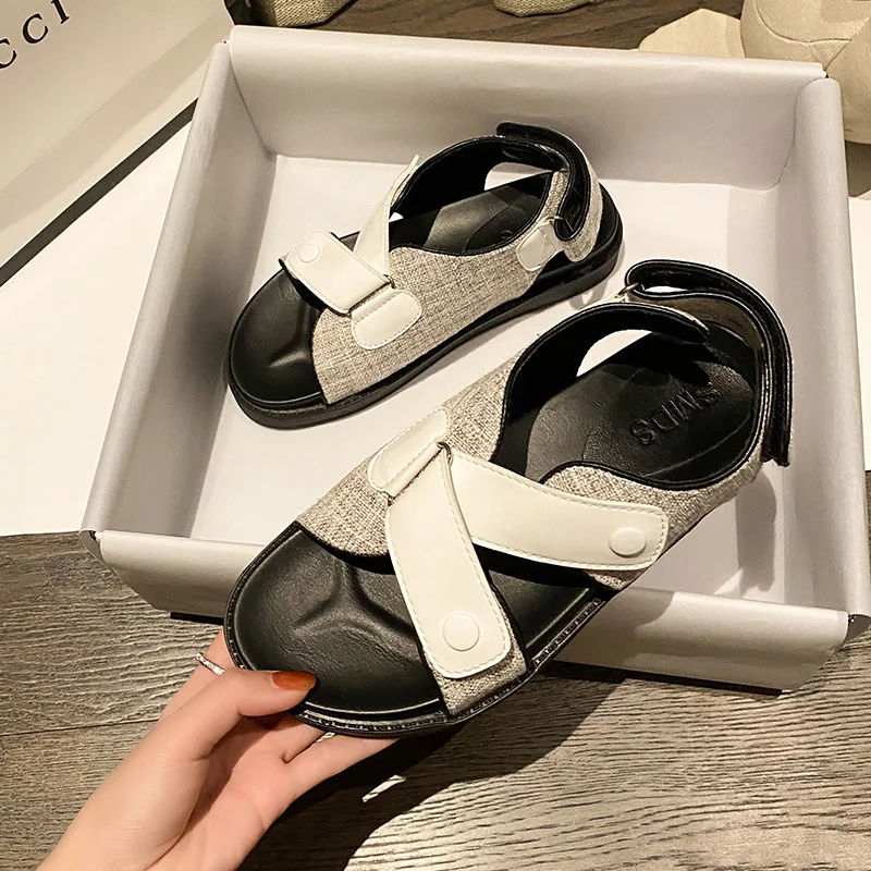 

Women's Flat Belt Sandals,Platform Roman Open-toed Beach Shoes,Genuine Leather Flat Student Summer Shoes,Size 35-40