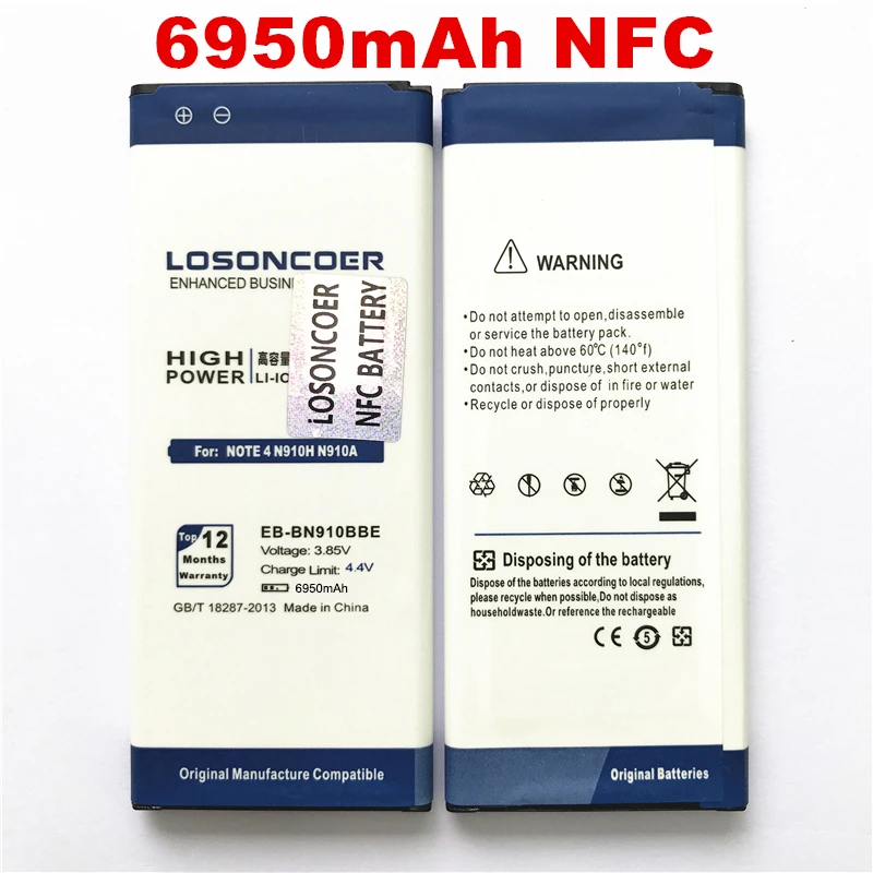 100% Оригинальный аккумулятор LOSONCOER 6950 мАч для Samsung GALAXY NOTE 4 NFC N910H N910A N910C N910U N910F N910FQ