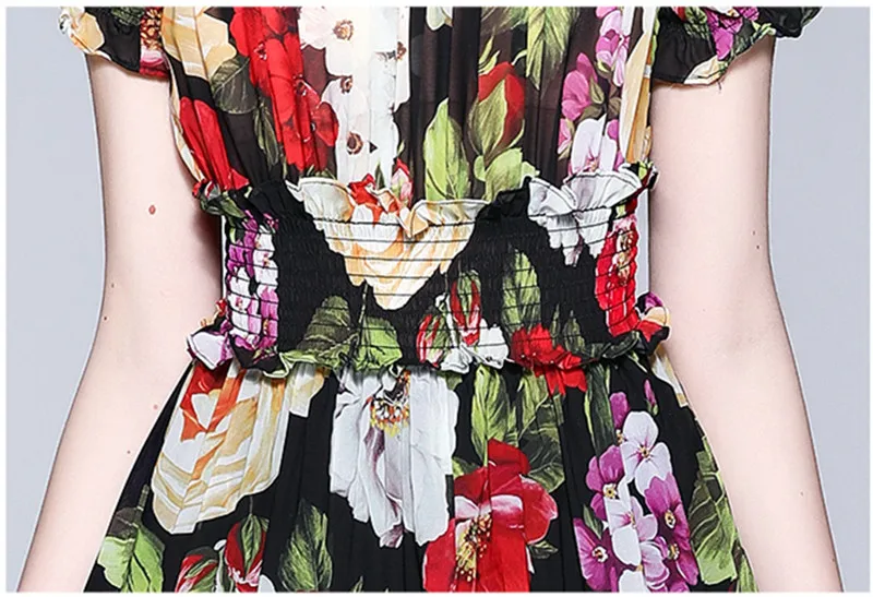 

New 2021 Women Floral Printing Fashion Slash Neck Summer Dress Female Short sleeve Elastic waist Boho Beach Party Dress Vestidos