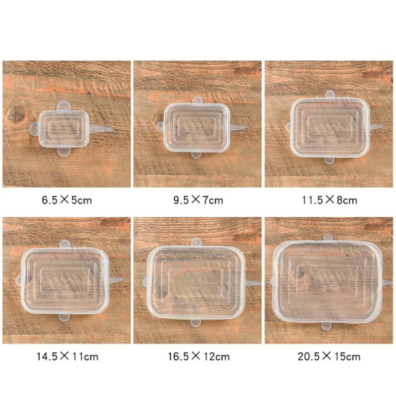 

6Pcs/Set Stretchable Reusable Bowl Cup Sealer Storage Covers Fridge Microwave Oven Safe Square Silicone Fresh-keeping Lids Kit