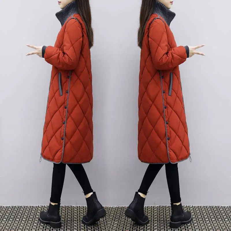 2021 New Fashion Women Autumn Winter Long Padded Clothing Female Down Cotton Jacket Slim Parkas Ladies Coats 4XL Coat