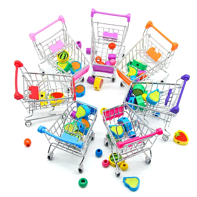 

1Pc 11.5*8.5*12.5Cm Mini Supermarket Shopping Trolley Cart Desktop Model Children's Toys Home Decoration Miniature