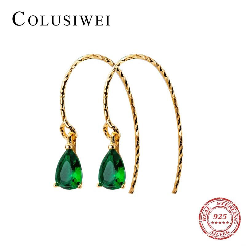 Colusiwei модные 925 стерлингового серебра изумрудная огранка Зеленый Цирконий Капли