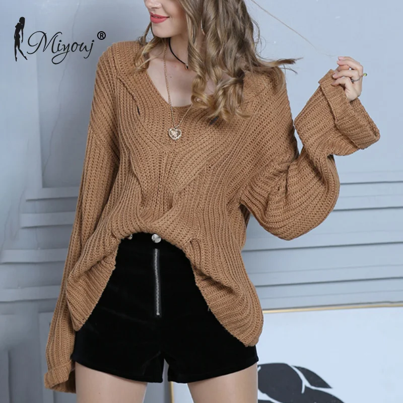 Свитер с рукавами-фонариками пуловер рюшами v-образный вырез вязаная женская