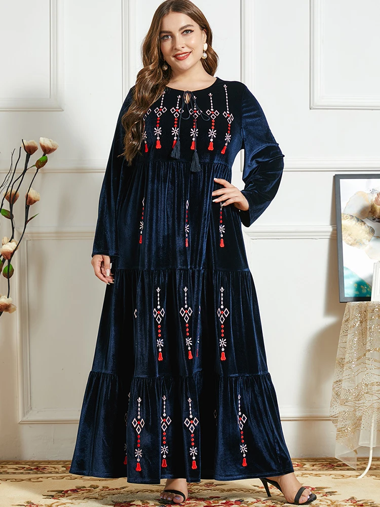 

Eid Winter Velvet Dresses For Women Abaya Dubai Pakistani Turkey Islam Arabic Muslim Hijab Dress Robe Musulmane Longue Morocco