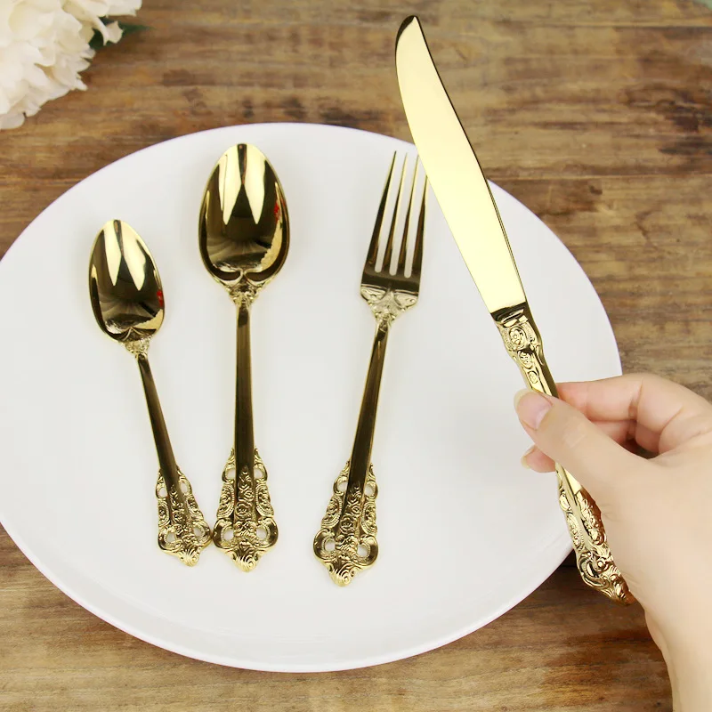 GFHGSD Новый 4 шт. нержавеющая сталь золотые столовые приборы столовая ложка нож для