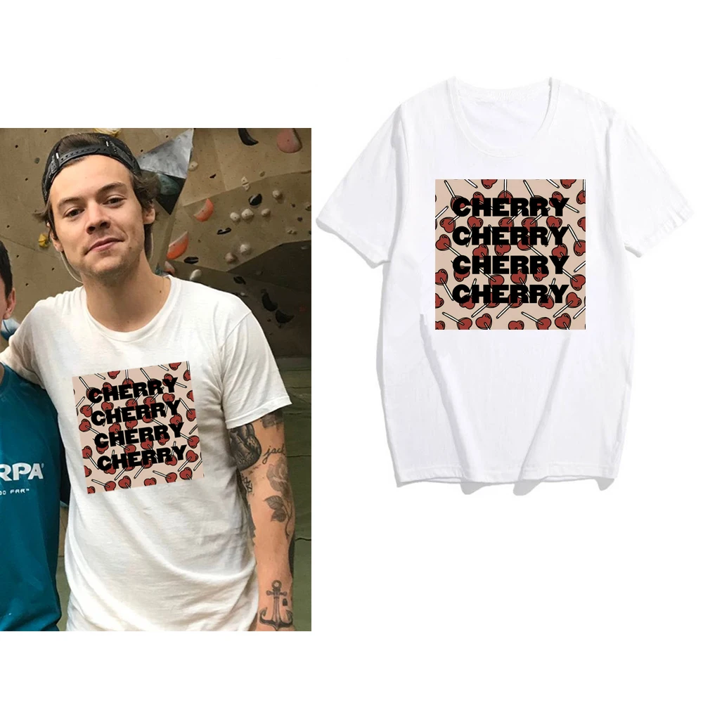 Футболка с вишней и Гарри стилями Милая футболка Ulzzang Harajuku TPWK Kawaii футболки для