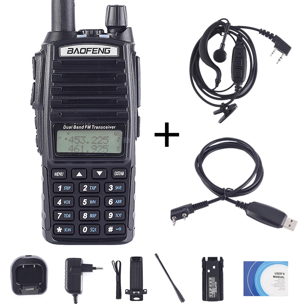 BaoFeng UV-82 рация Двухдиапазонная 136-174/400-520 МГц FM Ham двухстороннее радио УКВ УВЧ, охотничий трансивер, рация UV82 - Цвет: UV82-Cable-EarP