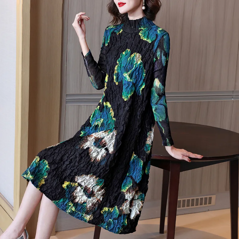 

Mother's High-end Temperament Printed Dress Autumn And Winter Women's Dress