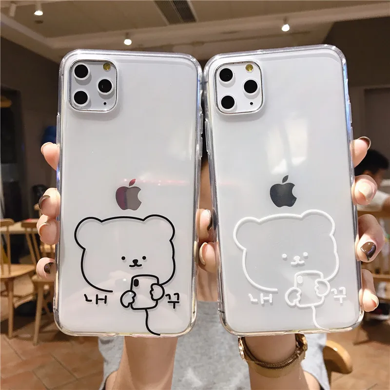 Чехол Kawaii с милым медведем для телефона iphone 11 Pro Max X XS XR мультяшный прозрачный