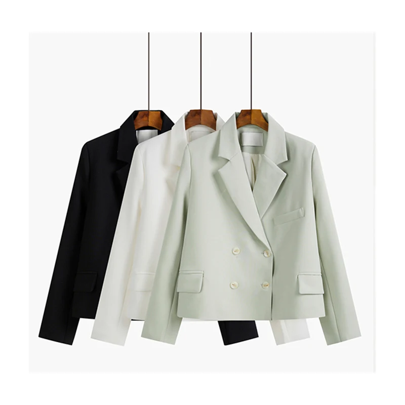 

Женский двубортный блейзер с карманами, винтажный пиджак с длинным рукавом, верхняя одежда для офиса, 2021