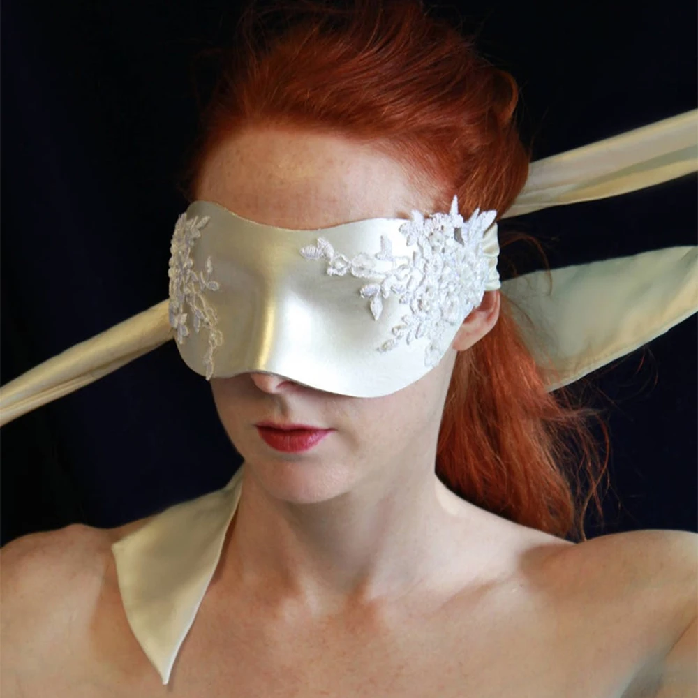 GAMPORL белые кожаные маски Зимний снег с завязанными глазами из бисера Кружева