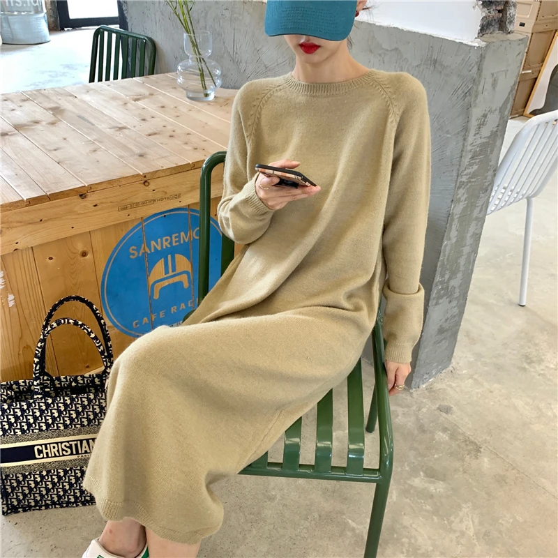 

JXMYY 2020 new autumn and winter lazy style mid-length casual fashion knitted dress with sweater long skirt women