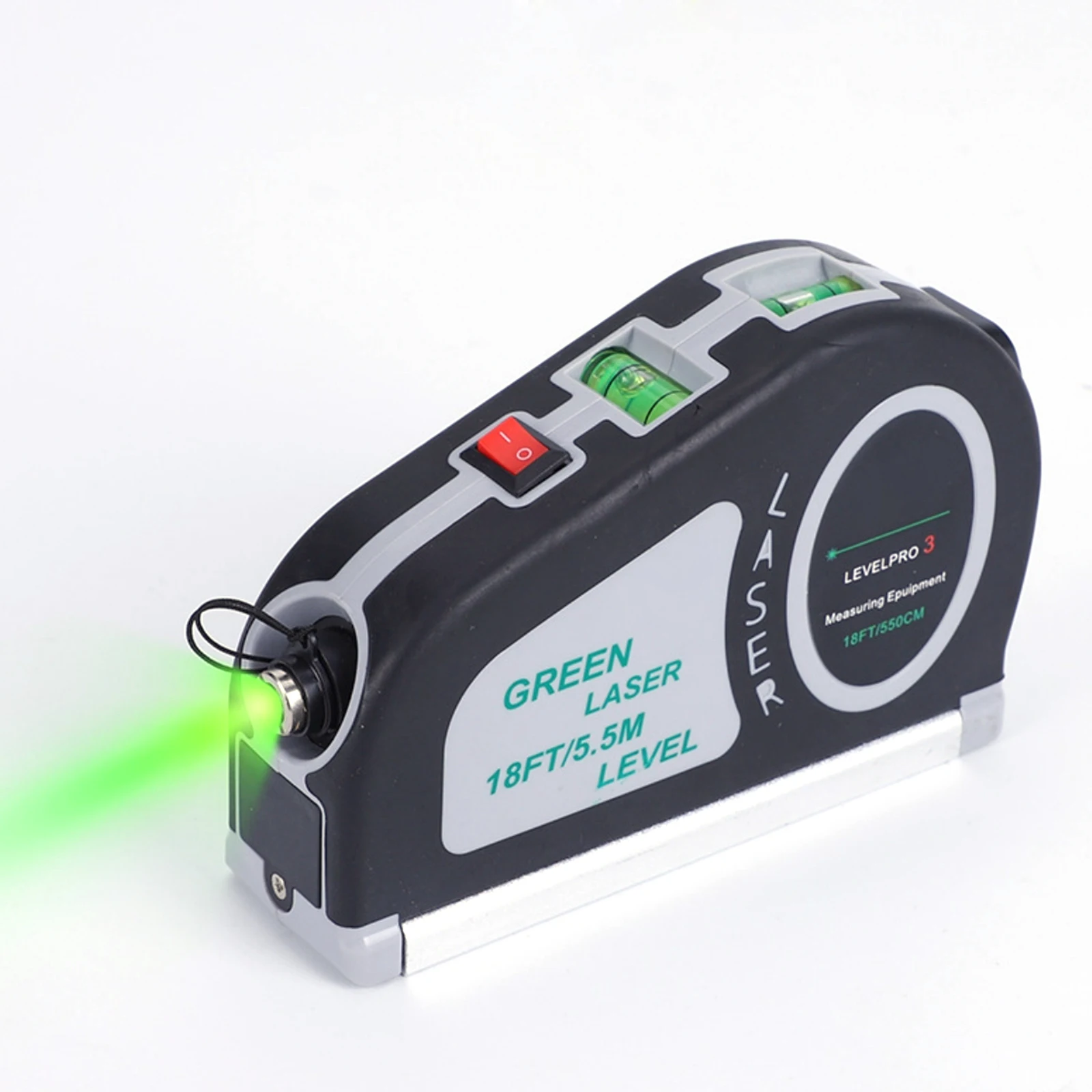 

Laser Level Measure Tape Horizontal Vertical Cross Super Powerful Green Laser Beam Line 18-FOOT Triple-Positioned Tape Measure