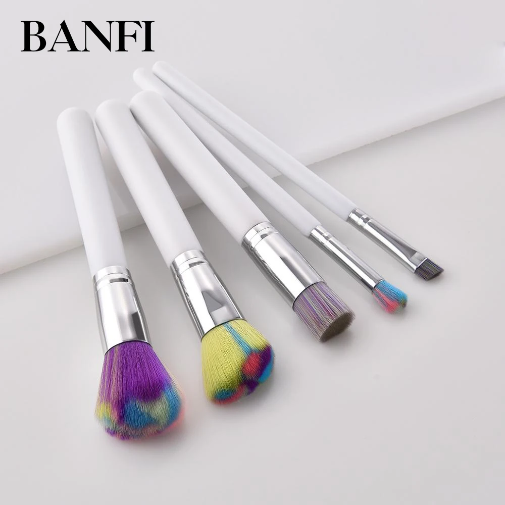 

BANFI 5pcs Colorful Brush Head Foundation Makeup Brushes Set Eyeshadow Powder Wood Handle Cosmetic Eyebrow Beauty Make Up Tools