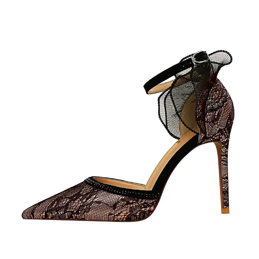 2020 Women 10cm High Heels Lace Sandals Lady Mesh Stripper Strap Stiletto Sexy Sandles Wedding Bridal Prom Elegant Pleaser Shoes | Обувь