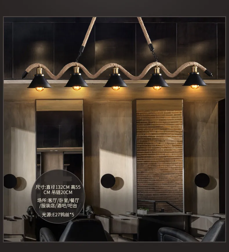 Kopen Henneptouw Retro Drie-Headed Kroonluchter Creatieve Kledingwinkel Restaurant Cafe Bar Internet Cafe Decoratieve Kroonluchter