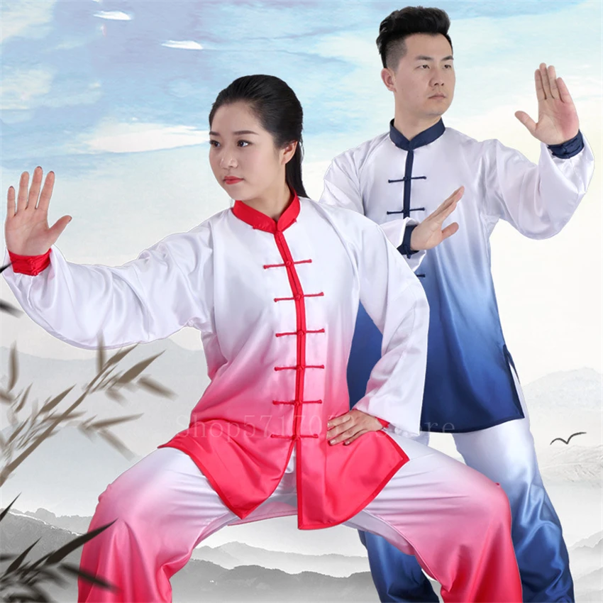 

Китайская традиционная одежда для женщин и мужчин кунг-фу художественные наряды для сцены тай-чи градиентный костюм Тан костюм топ брюки ко...