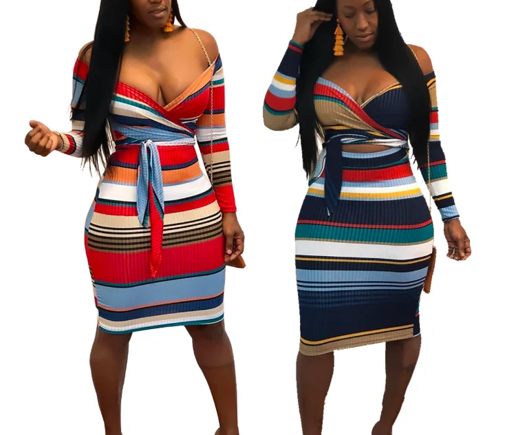 

European and American fashion sexy print strapless off-the-shoulder long-sleeved dress