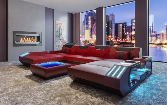 Кожаные диваны 7 мест Европейский стиль Современная гостиная домашняя