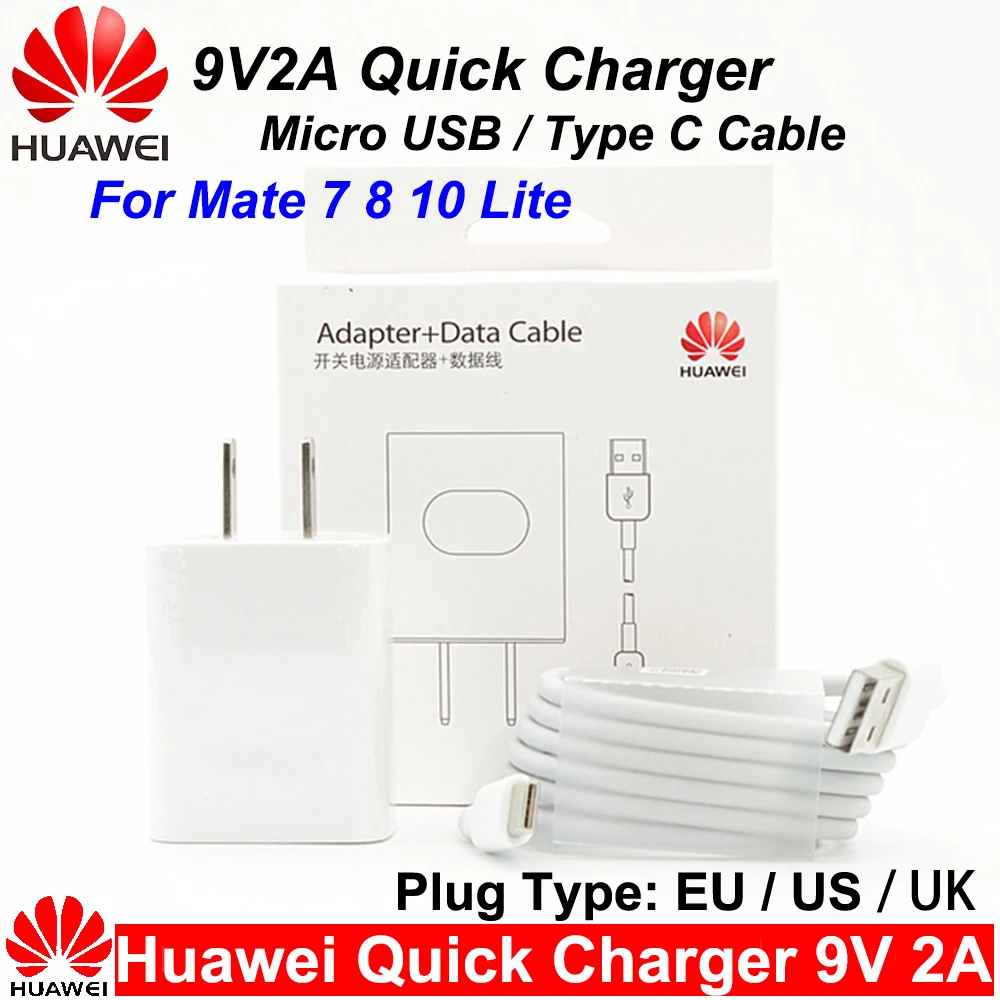 Зарядное устройство Huawei 9 в 2 а для Великобритании/ЕС/США адаптер быстрой зарядки