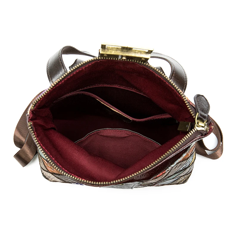 Модный женский рюкзак из натуральной кожи в этническом стиле пэчворк дорожный