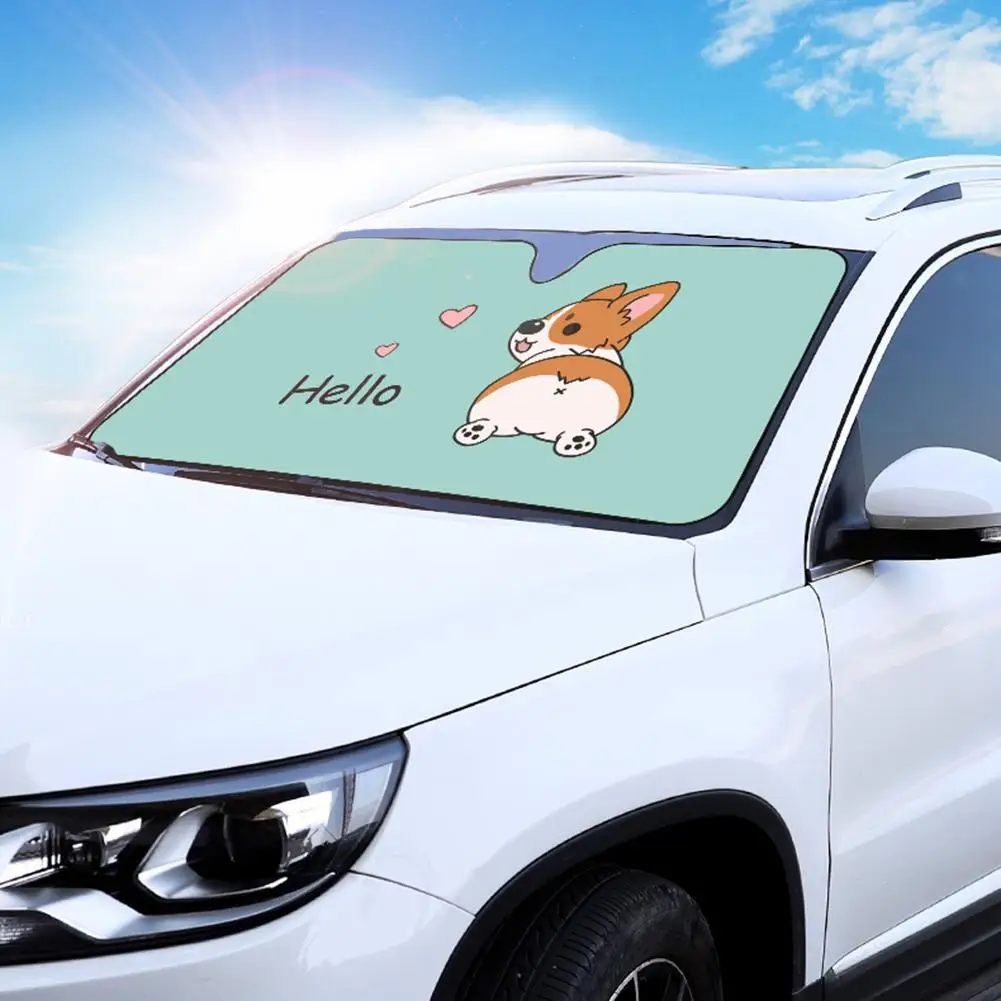 

5-layers Car Sun Shade Front Blocks UV Rays Folding Windshield Sunshades Cartoon Shiba Inu Hello Aluminum Foil Auto Sun Visor