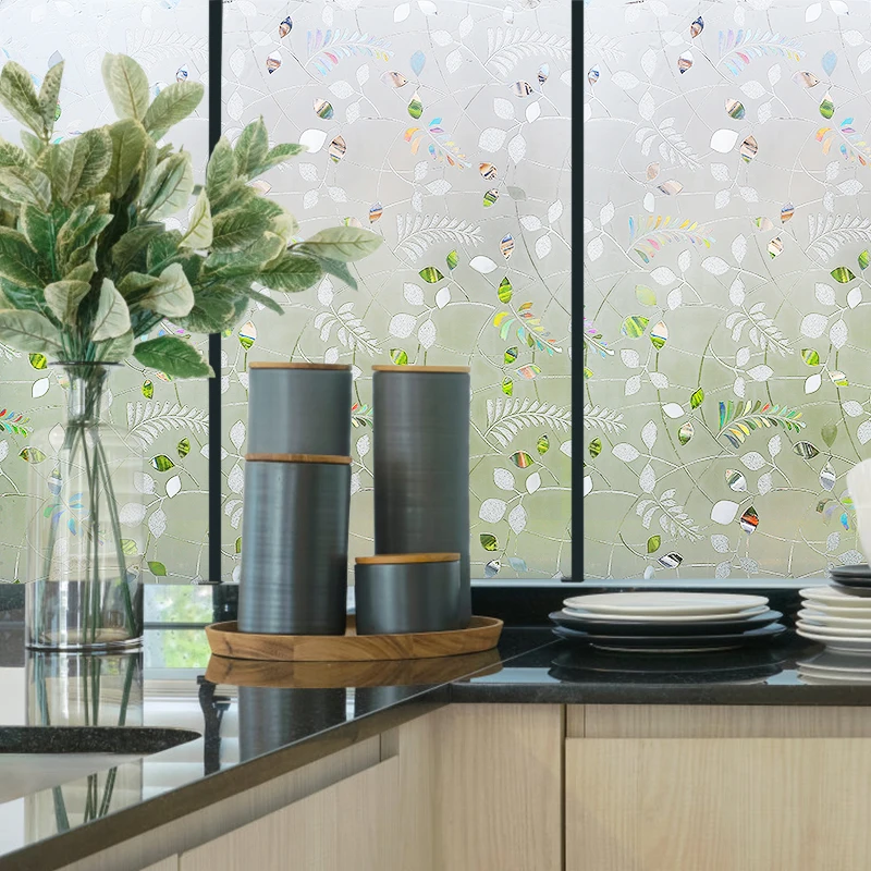 Оконная пленка с рисунком листьев статическая липкая термоконтроль