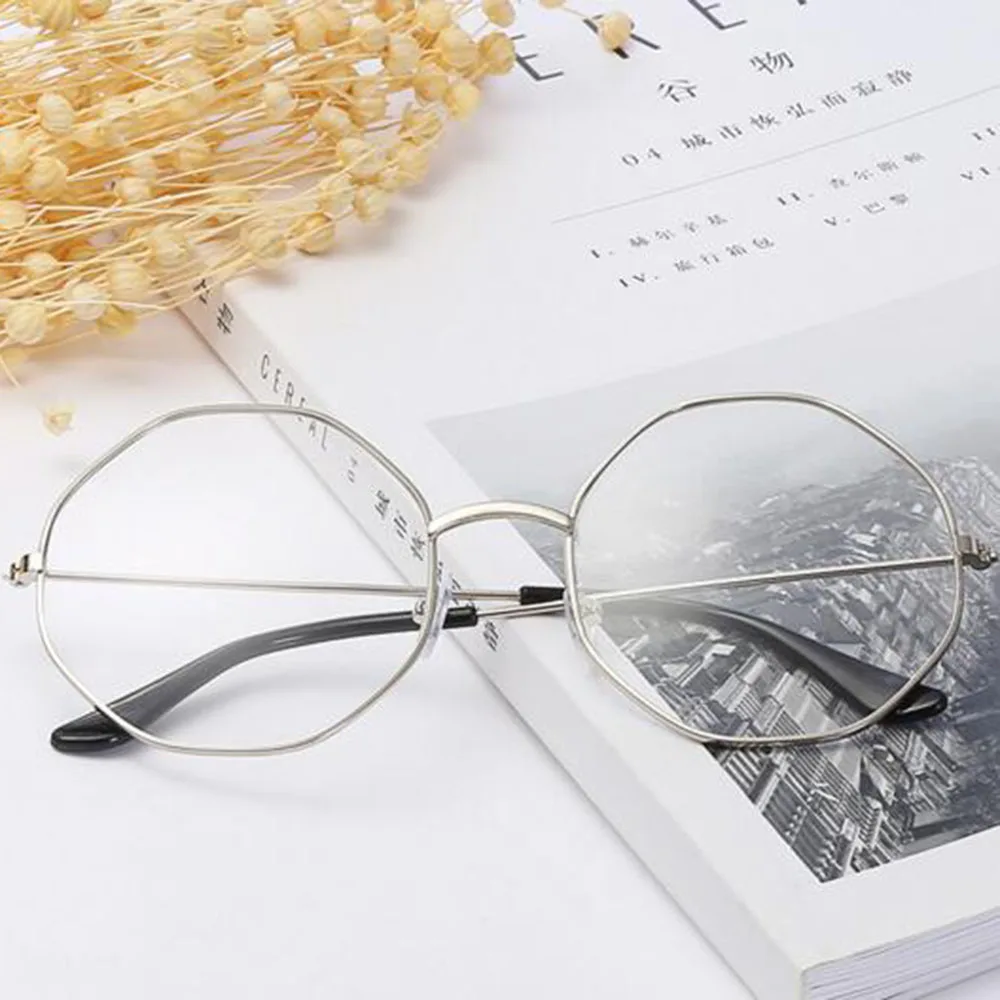 Необычные винтажные прозрачные линзы женские очки Nerd в духе гиков металлическая