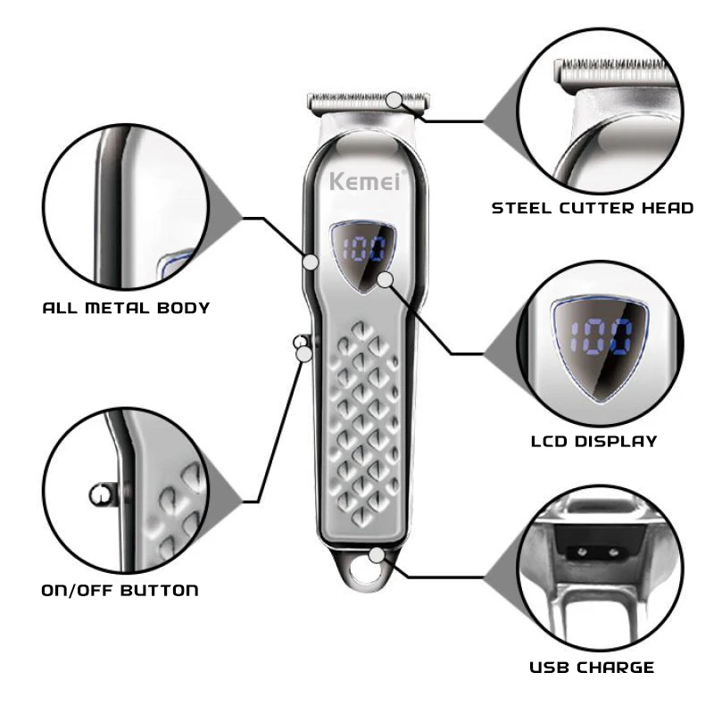 Kemei электрические беспроводные машинки для стрижки волос мужчин ручной триммер