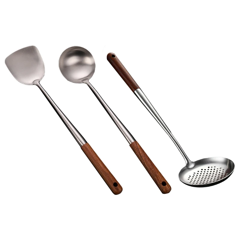 

Wok Spatula Spoon Skimmer Ladle Durable Portable Stainless Steel Cooking Utensil