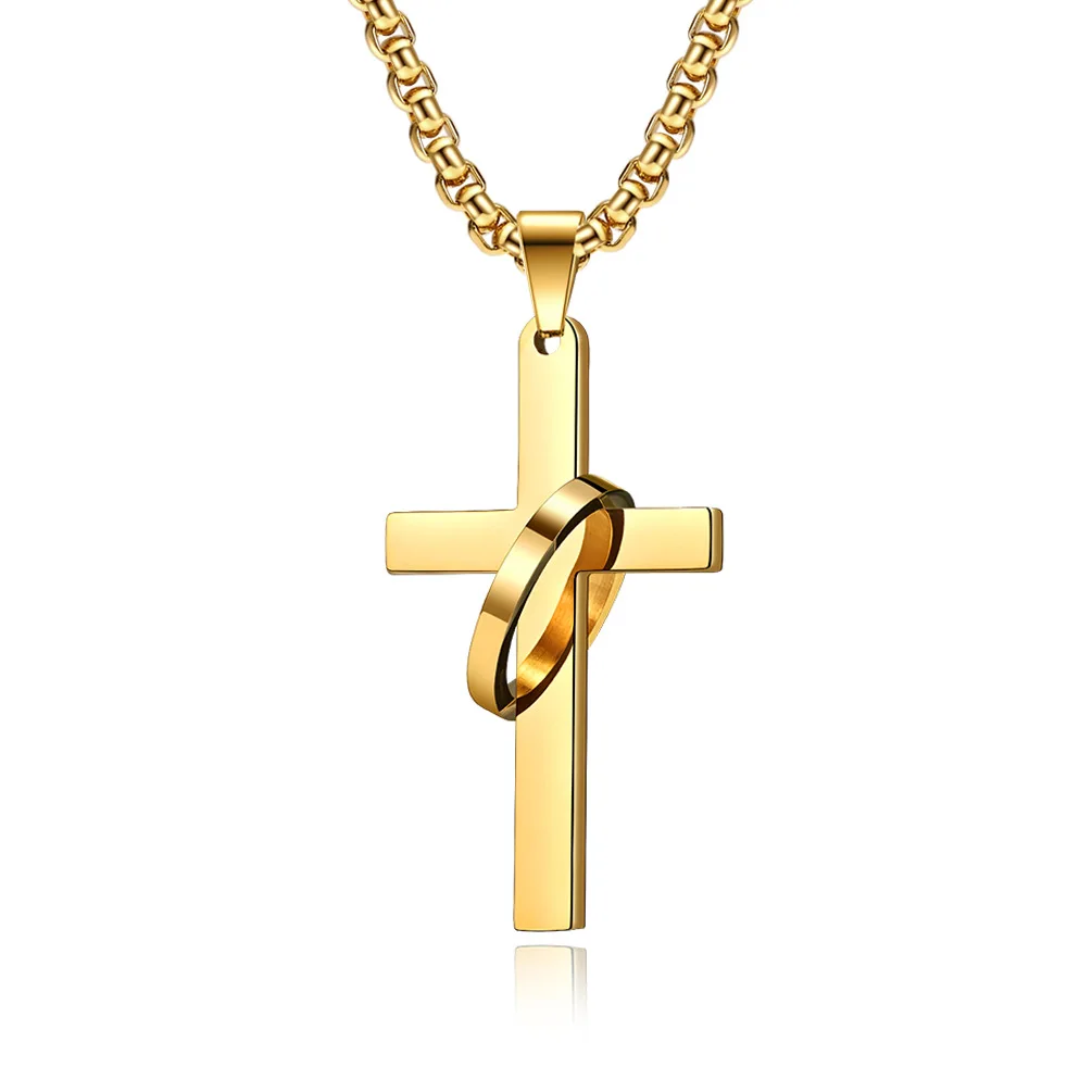 

Personality Hip Hop Hipster Black Color Unisex Cross Circle Stainless Steel Chain Punk Clothes Men's Accessories Gift For A Man
