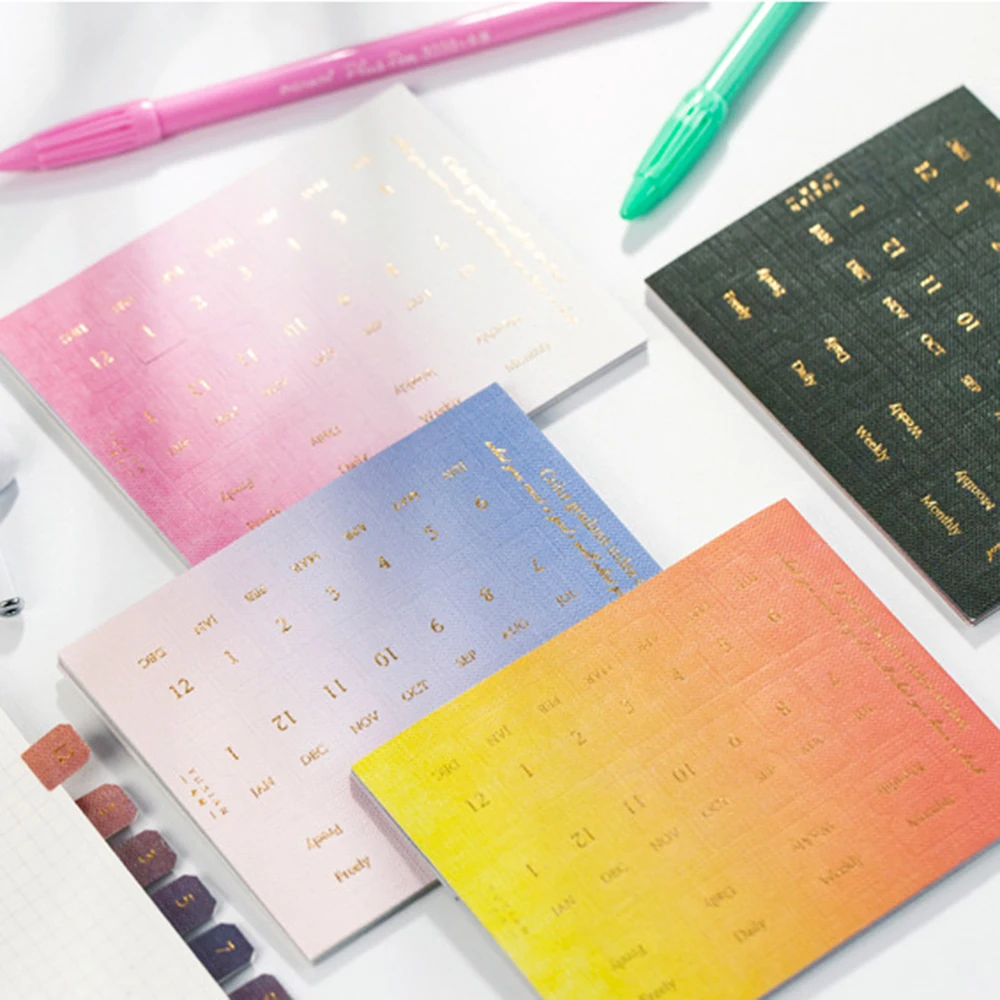 

10Sheets Gradient Color Index Separator Gold Foil Sticker Notepad Classification Mark Label Sticker Bookmark Planner Sticky Note
