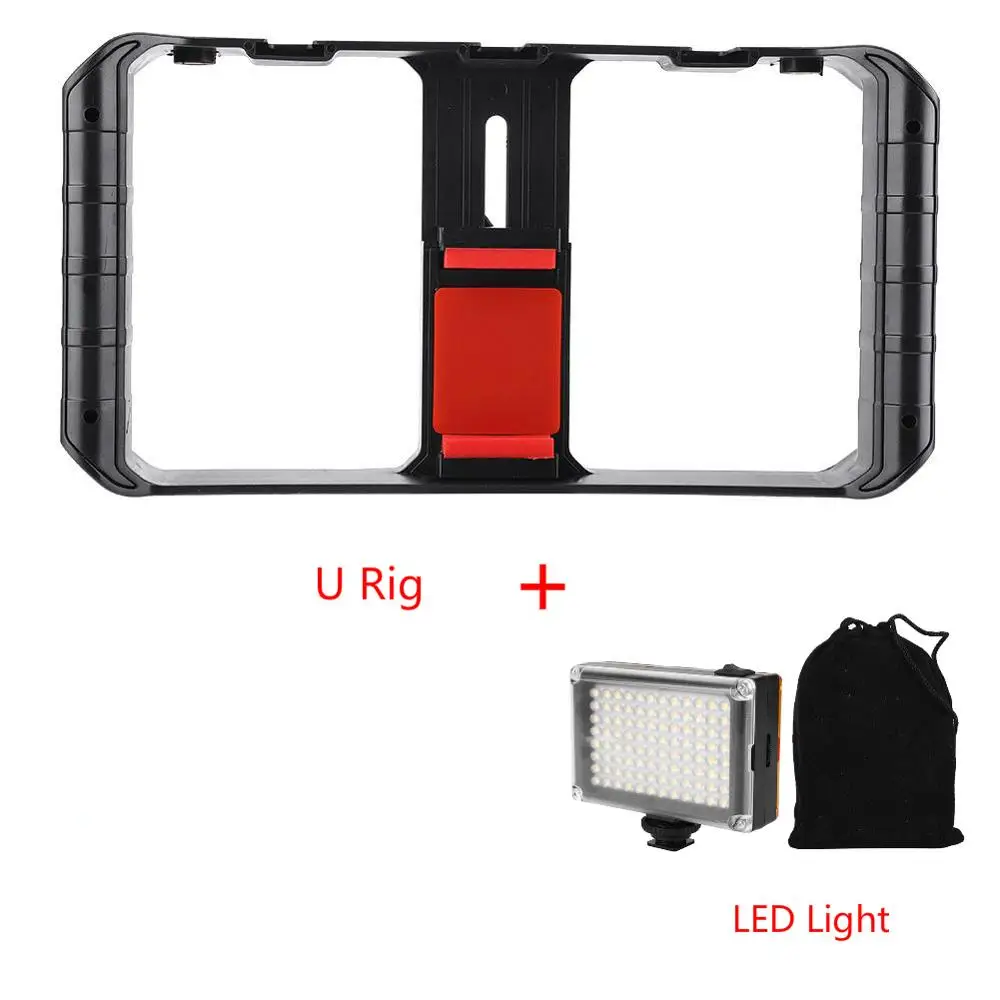 Add LED light Ulanzi Rig 3 смартфон видео горячий башмак Крепление Фильм Чехол стабилизатор рамка стенд стабилизатор для iPhone X 7 8 плюс DSLR камера - Цвет: Add LED light