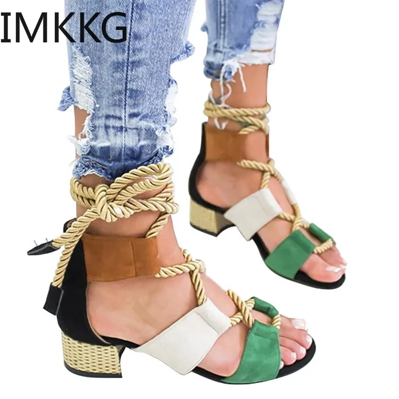 Летние женские босоножки Босоножки с открытым носком на каблуке Женская обувь из