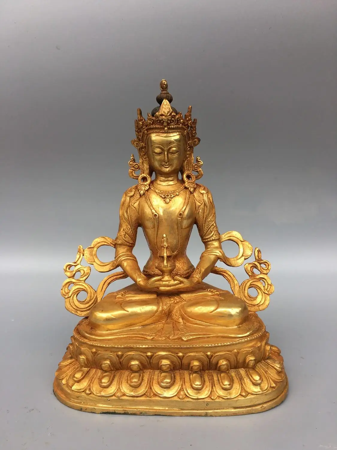 

Home Decor 9" Tibet Buddhism Temple Old Bronze Gilt Longevity Buddha Sheng Wuliang Shouzhi decides the King of Light Tathagata