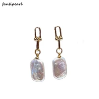 pearl earrings metal accessories premium sense square pearl temperament horseshoe buckle chain terms drop earrings