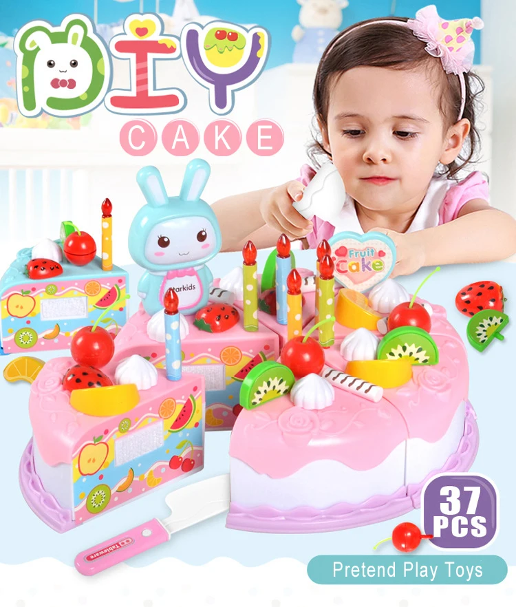 37pcs Kitchen Toys Cake Food DIY Pretend Play Fruit Cutting Birthday Toys for Children Plastic Educational Baby kids Gift GYH