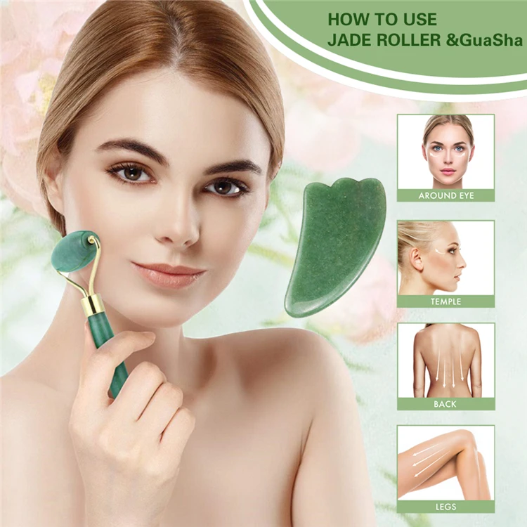 Нефритовый ролик и Gua Sha набор инструментов-нефритовый ролик для лица-настоящий нефритовый ролик для лица для анти старения, натуральный, без скрипов