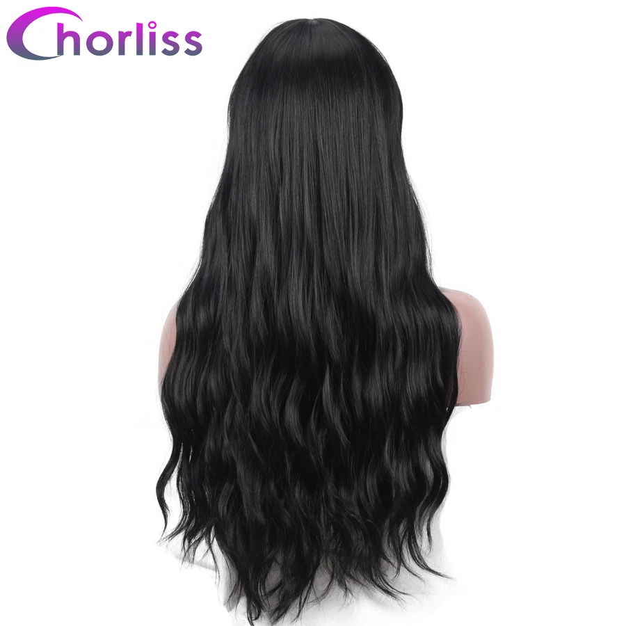 Парики длинные волнистые с полной бахромой синтетические натуральные косыми