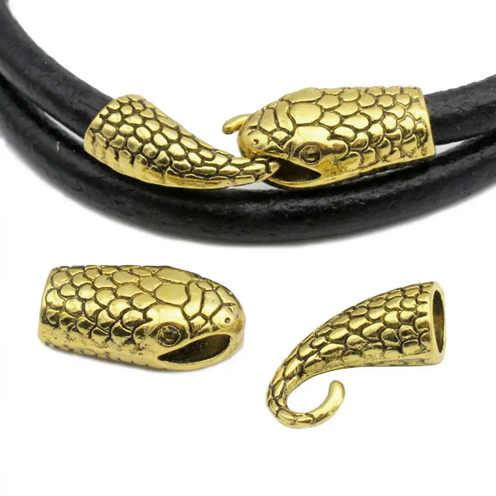 

Aaazee Snake Hook Clasps for Charm Bracelet Making 6.5mm Hole for 6mm Round Cord Antique Gold