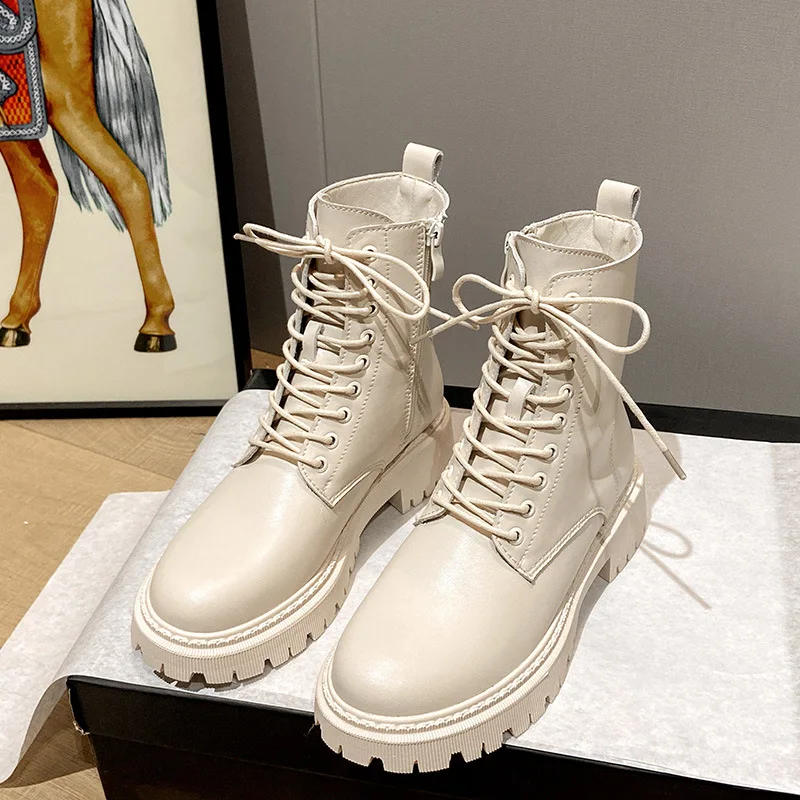 

2021 Autumn Winter New British Style Solid Color Korean Leather Boots Fashion British Fashion Martin Boots Women's Ankle Boots
