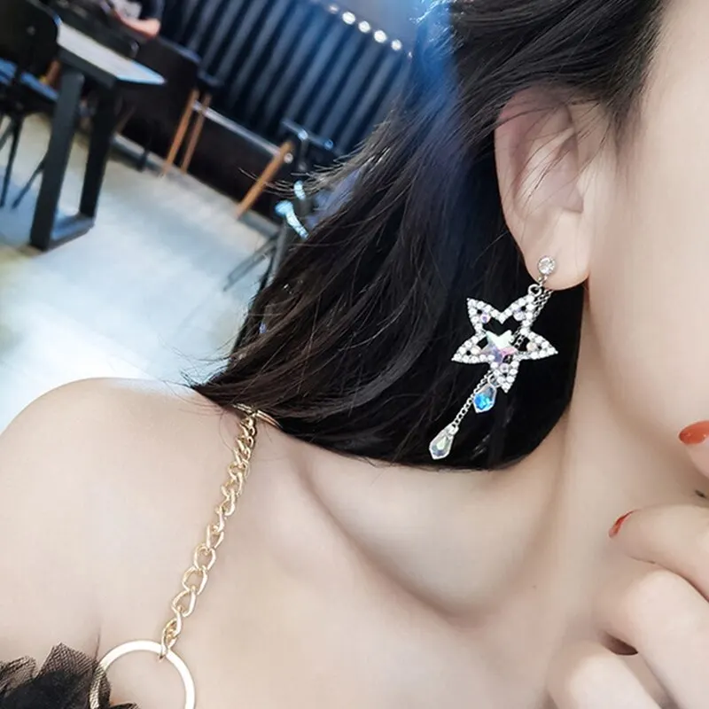 

Versatile Geometry Asymmetry Five-pointed Star Metal Tassel Dangle Earrings For Women Gifts Temperament Jewelry Accessories