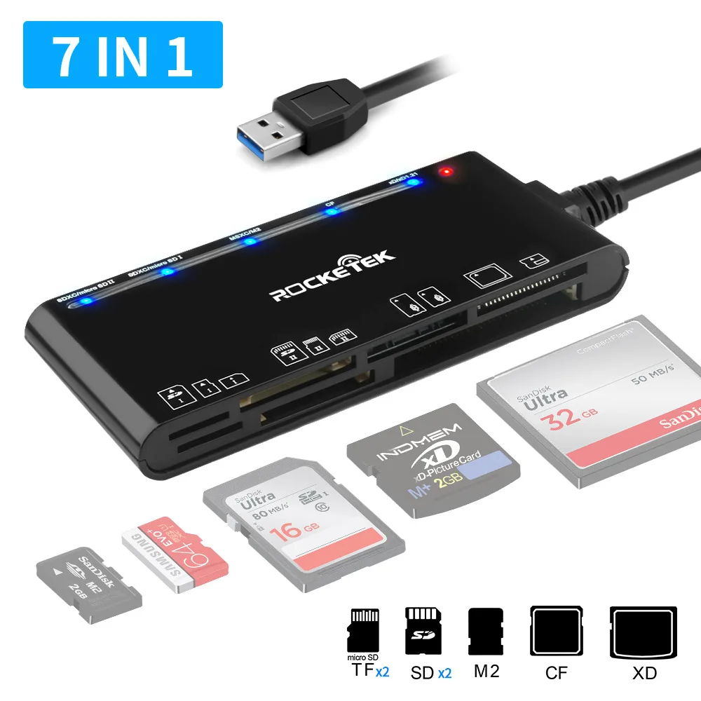 Usb 3.0 Cartão Multi-função Teader cf xd ms sd tf Cartão Sete em um Compatível com Windows Vista xp 10 Linux Mac os Cr7 Leitores de cartão