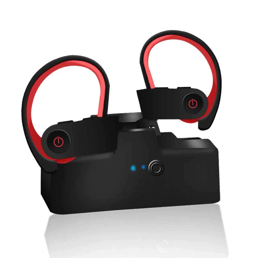 red True Wireless Earphones Bluetooth V5.0 TWS Stereo Sport Sweatproof Headset Long Battery Life with Mic With Charging Box - Цвет: red